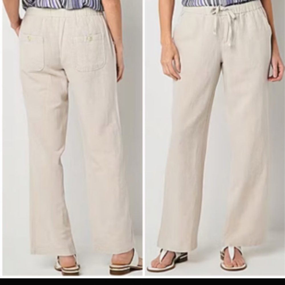 Linen Liz Claiborne linen drawstring pants. Flax color. Sz L #lagenlook #linen